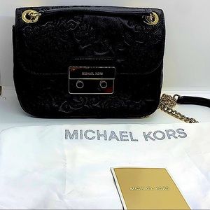 Michael Kors lace embroidered lamb leather chain shoulder bag in black